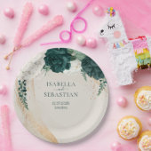 Modern Emerald Green Beige Floral Elegance ペーパープレート (パーティー)