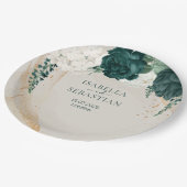 Modern Emerald Green Beige Floral Elegance ペーパープレート (アングル)