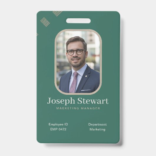 Modern Emerald Green Corporate Business ID Badge バッジ (正面)
