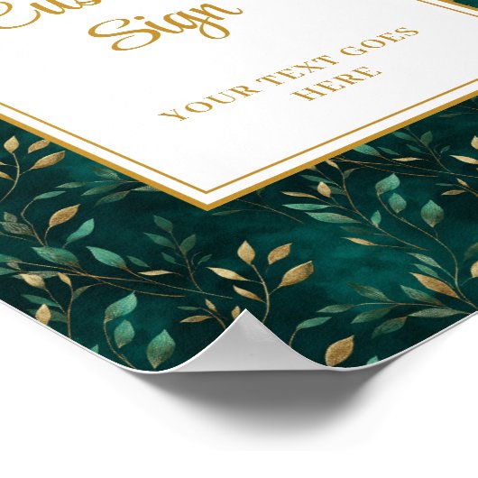 Modern Emerald Green Gold Greenery Custom Sign ポスター (角)