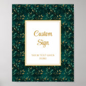 Modern Emerald Green Gold Greenery Custom Sign ポスター (正面)
