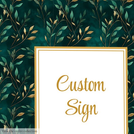 Modern Emerald Green Gold Greenery Custom Sign ポスター