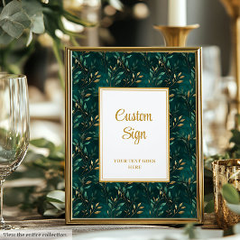 Modern Emerald Green Gold Greenery Custom Sign ポスター
