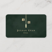 Modern Emerald Green Gold Monogram Business Card 名刺 (正面)