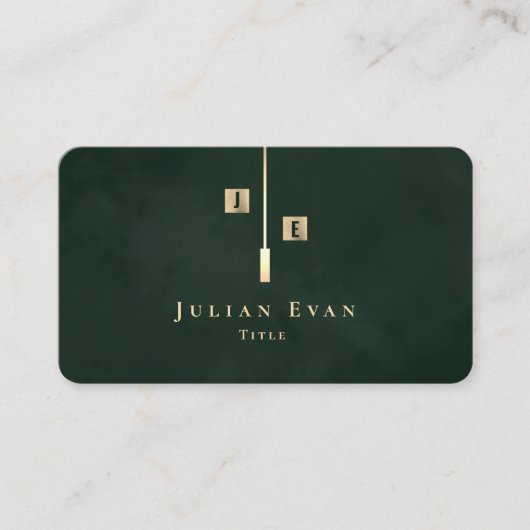 Modern Emerald Green Gold Monogram Business Card 名刺 (正面)
