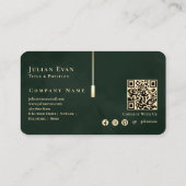 Modern Emerald Green Gold Monogram Business Card 名刺 (裏面)