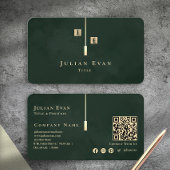 Modern Emerald Green Gold Monogram Business Card 名刺