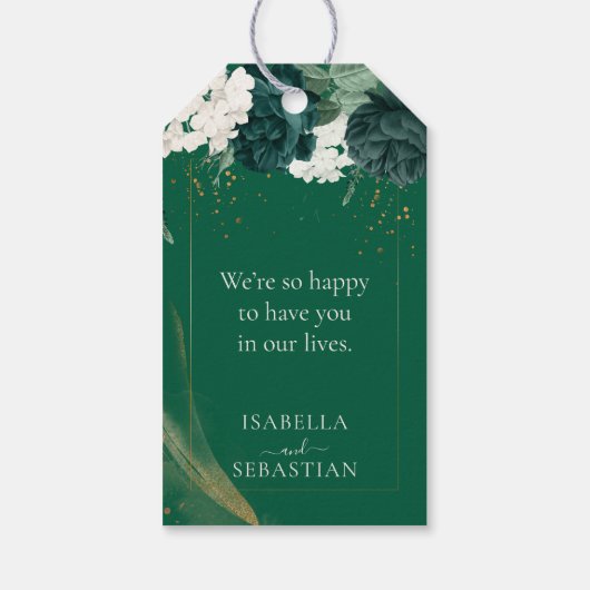 Modern Emerald Green Rose Wedding ギフトタグ (裏面)