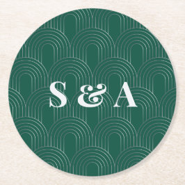 Modern Emerald Green & Silver Arch ラウンドペーパーコースター