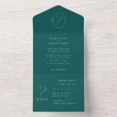 Modern Emerald Monogram  Script Wedding オールインワン招待状 (内側)