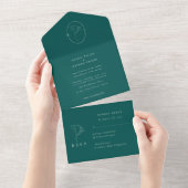 Modern Emerald Monogram  Script Wedding オールインワン招待状 (貼ってはがせる)