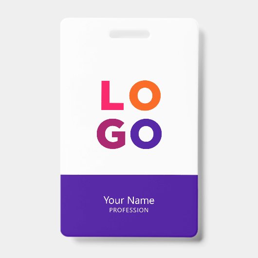 Modern Employee Logo, Photo, Qr Code, Name Indigo バッジ (正面)