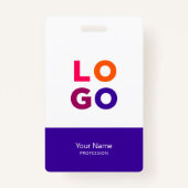 Modern Employee Logo, Photo, Qr Code, Name Indigo バッジ (正面)