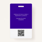 Modern Employee Logo, Photo, Qr Code, Name Indigo バッジ (裏面)