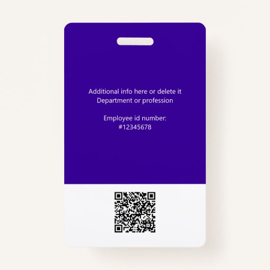 Modern Employee Logo, Photo, Qr Code, Name Indigo バッジ (裏面)