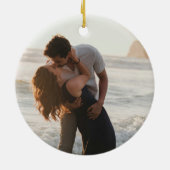 Modern Engagement 2 Photo First Christmas Engaged セラミックオーナメント (裏面)