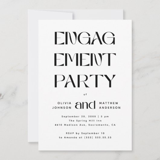 Modern Engagement Party | エディトリアル・タイポグラフィ 招待状 (正面)