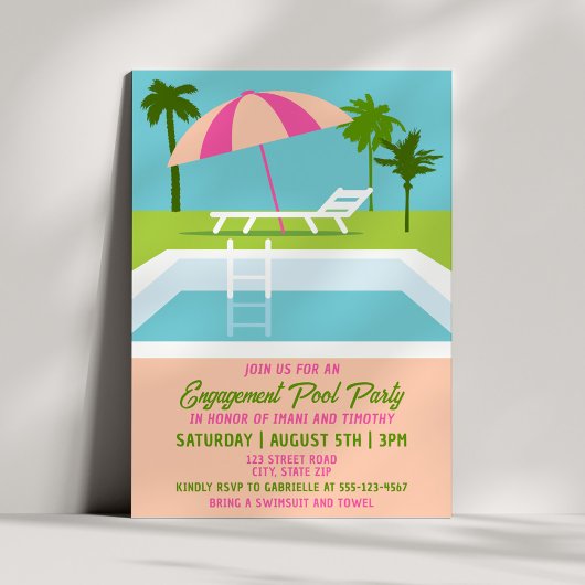 Modern Engagement Pool Party Tropical Summer 招待状