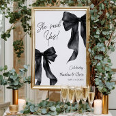 Modern Engagement She Said Yes Coquette Black Bow ポスター