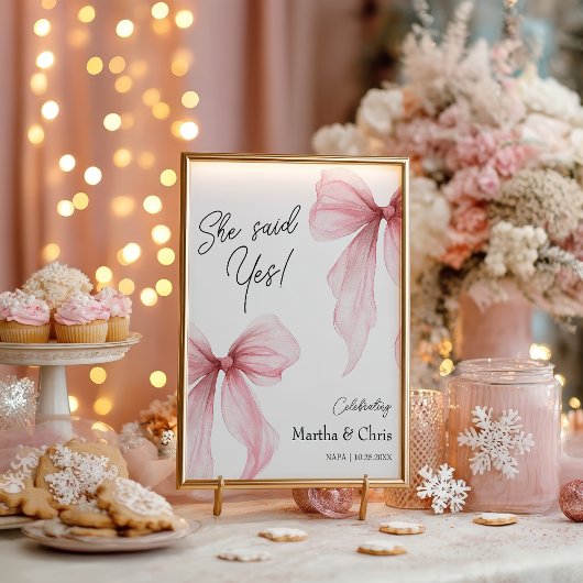 Modern Engagement She Said Yes Coquette Pink Bow ポスター