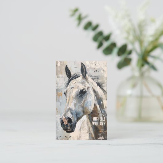 Modern Equestrian – Abstract Grey Horse Design 名刺 (スタンド正面)