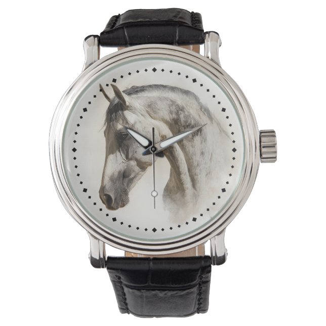 Modern Equestrian Elegant Lusitano Horse 腕時計 (正面)
