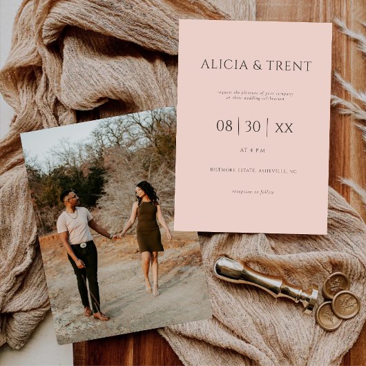 Modern Estate Blush Pink Wedding Invitation 招待状