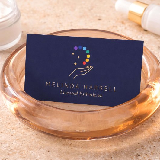 Modern Esthetician Skincare Healing Hand Dark Blue 名刺