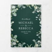 Modern Eucalyptus Emerald Green QR Code Wedding 三つ折り招待状 (カバー)