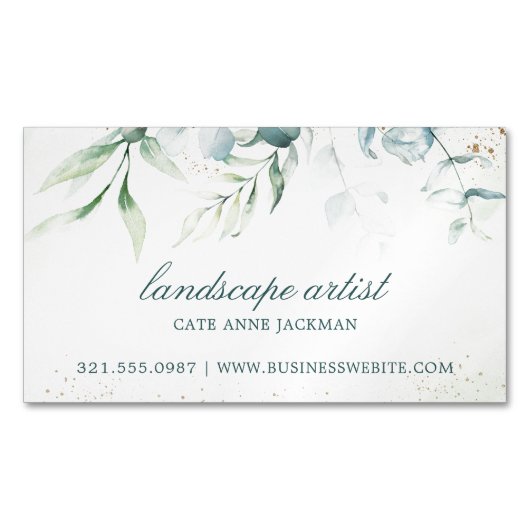 Modern Eucalyptus Greenery Elegant マグネット名刺 (正面)