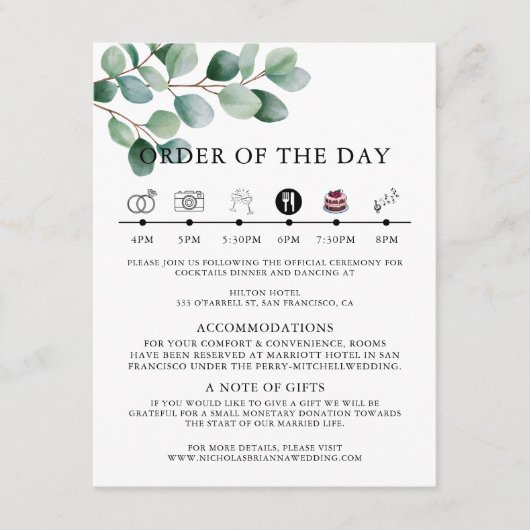 Modern Eucalyptus Greenery Wedding エンクロージャーカード (正面)