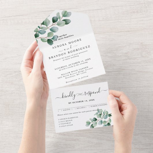 Modern Eucalyptus Greenery Wedding オールインワン招待状 (貼ってはがせる)