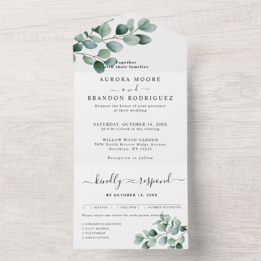 Modern Eucalyptus Greenery Wedding オールインワン招待状 (内側)