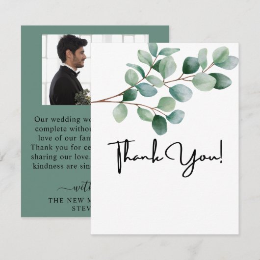 Modern Eucalyptus Greenery Wedding サンキューカード (正面/裏面)