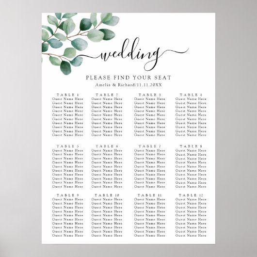 Modern Eucalyptus Greenery Wedding ポスター (正面)