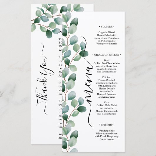 Modern Eucalyptus Greenery Wedding メニュー (正面/裏面)