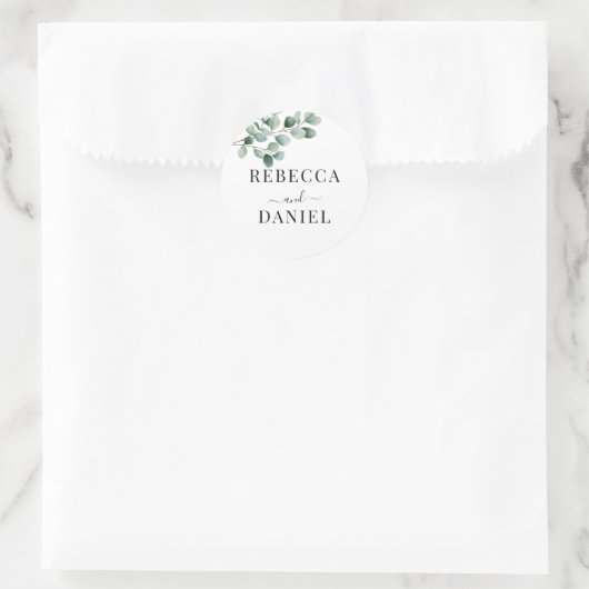 Modern Eucalyptus Greenery Wedding ラウンドシール (バッグ)