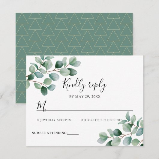 Modern Eucalyptus Greenery Wedding 出欠カード (正面/裏面)