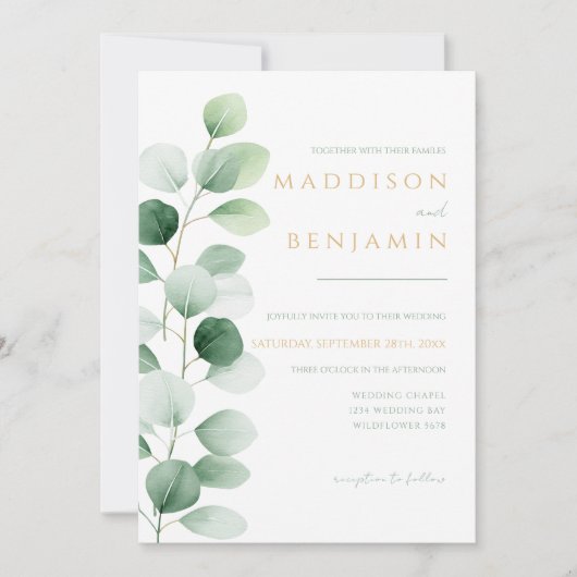 Modern Eucalyptus Greenery Wedding 招待状 (正面)
