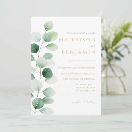 Modern Eucalyptus Greenery Wedding 招待状 (スタンド正面)