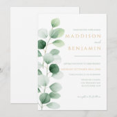 Modern Eucalyptus Greenery Wedding 招待状 (正面/裏面)