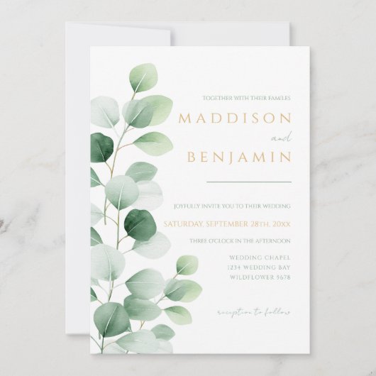 Modern Eucalyptus Greenery Wedding 招待状 (正面)