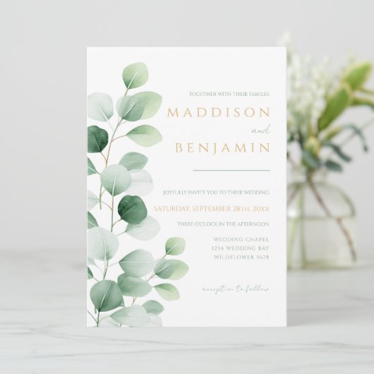 Modern Eucalyptus Greenery Wedding 招待状 (スタンド正面)