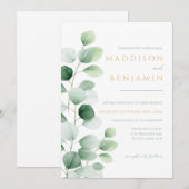 Modern Eucalyptus Greenery Wedding 招待状 (正面/裏面)