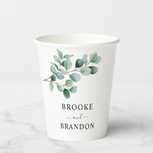 Modern Eucalyptus Greenery Wedding 紙コップ (裏面)