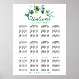 Modern Eucalyptus Greenery Wedding Seating Chart ポスター
