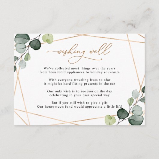 Modern Eucalyptus Greenery Wishing Well Wedding エンクロージャーカード (正面)