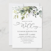 Modern Eucalyptus Leaves Whimsical Script Wedding  招待状 (正面)