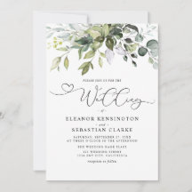 Modern Eucalyptus Leaves Whimsical Script Wedding 