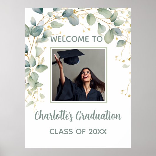 Modern Eucalyptus Minimalist Grad Party ポスター (正面)